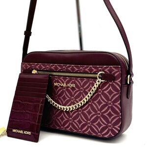 Michael Kors Large EW Crossbody Bag & Travel TZ Card Case Wallet Ox Blood Multi